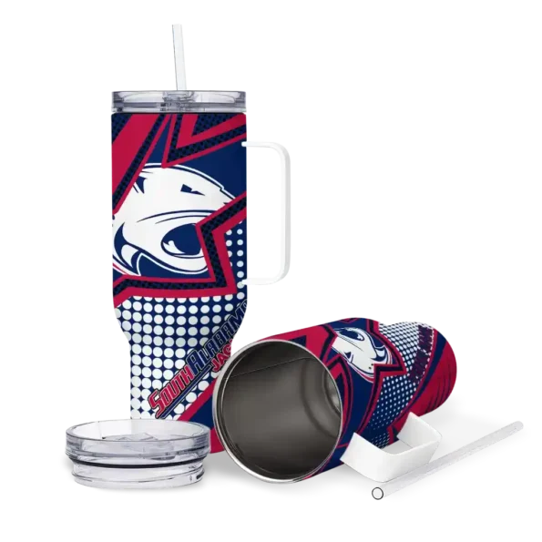 customized south alabama jaguars arrow burst blue curved tumbler high quality.webp