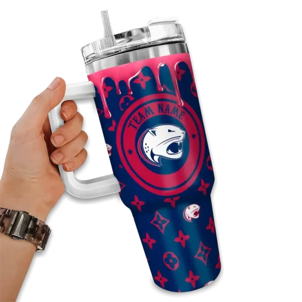 customized south alabama jaguars bullseye drips blue curved tumbler fashion forward.webp