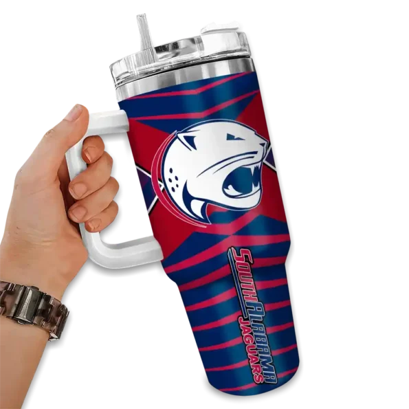customized south alabama jaguars chevron layers blue curved tumbler fashion forward.webp
