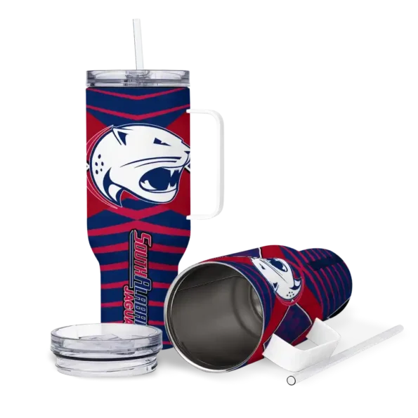 customized south alabama jaguars chevron layers blue curved tumbler high quality.webp