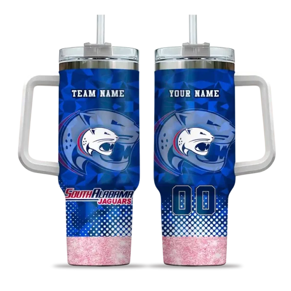 customized south alabama jaguars geometric prism blue curved tumbler best selling.webp