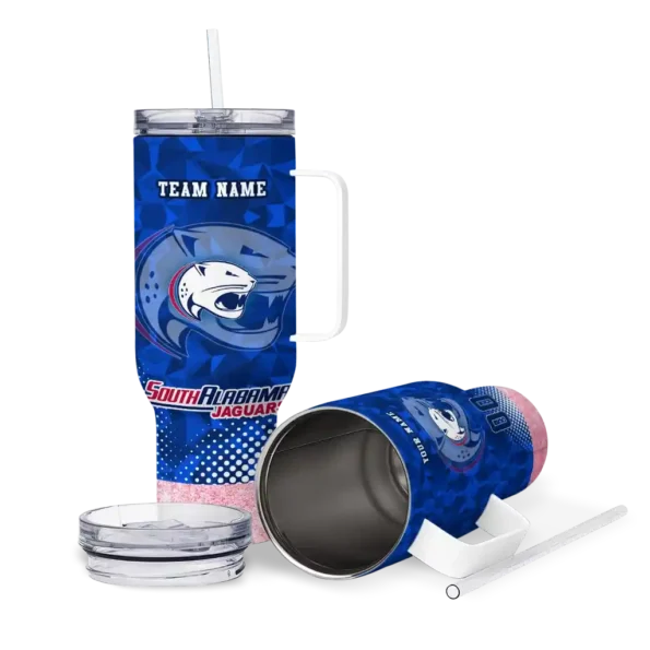 customized south alabama jaguars geometric prism blue curved tumbler high quality.webp