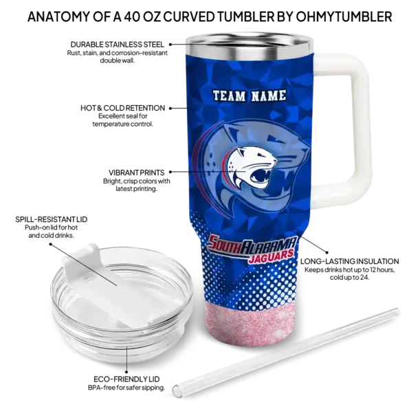 customized south alabama jaguars geometric prism blue curved tumbler new arrival.webp