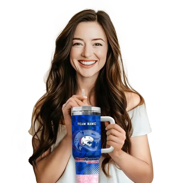 customized south alabama jaguars geometric prism blue curved tumbler premium grade.webp
