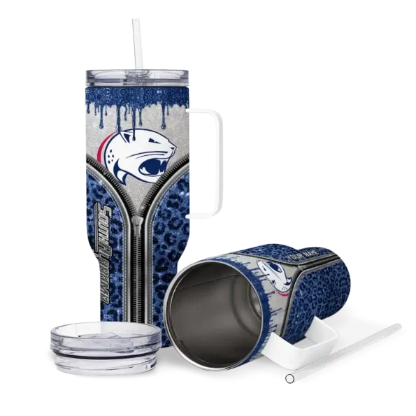 customized south alabama jaguars leopard zipper blue curved tumbler high quality.webp