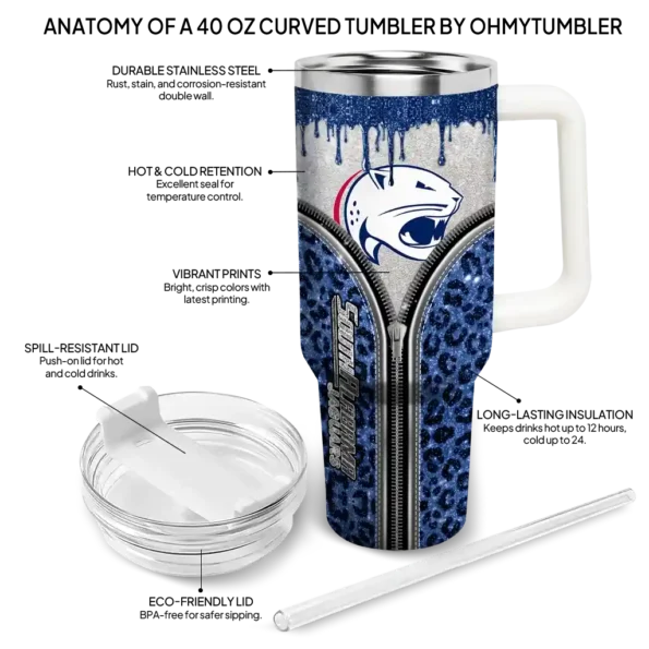 customized south alabama jaguars leopard zipper blue curved tumbler new arrival.webp