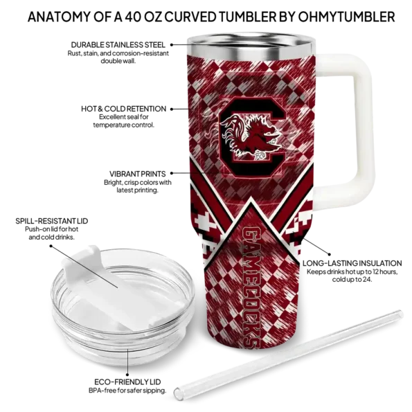 customized south carolina gamecocks chevron angle garnet curved tumbler new arrival.webp