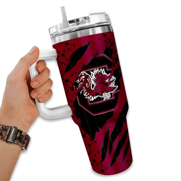 customized south carolina gamecocks claw cut garnet black curved tumbler fashion forward.webp