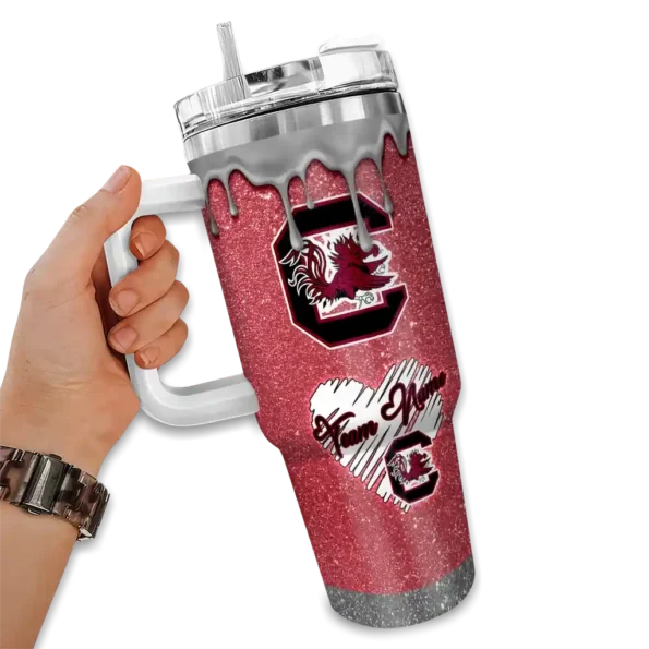 customized south carolina gamecocks heart helmet motif garnet curved tumbler fashion forward.webp