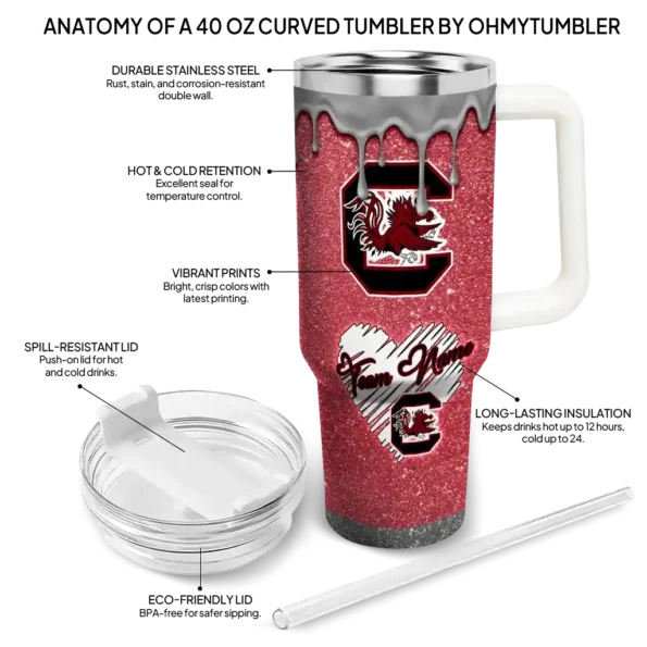 customized south carolina gamecocks heart helmet motif garnet curved tumbler new arrival.webp