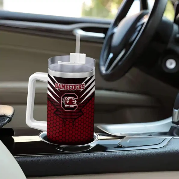 customized south carolina gamecocks hex texture garnet curved tumbler trendy.webp