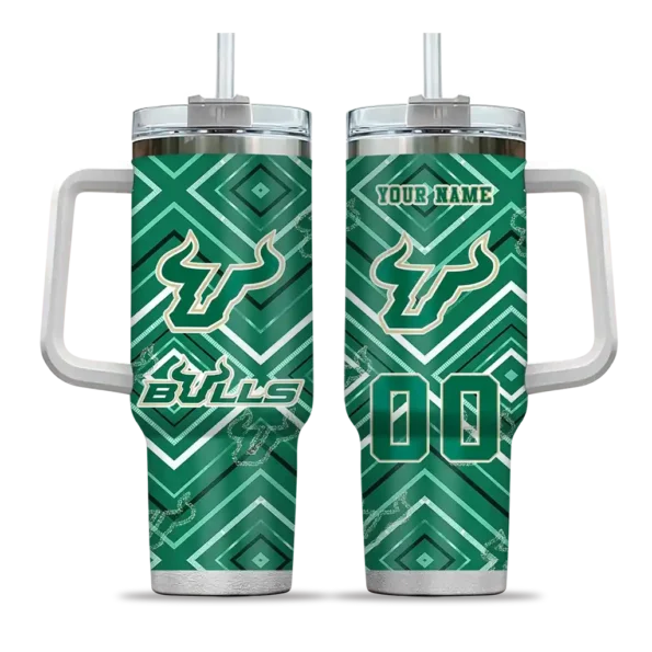 customized south florida bulls bold diamonds green curved tumbler best selling.webp