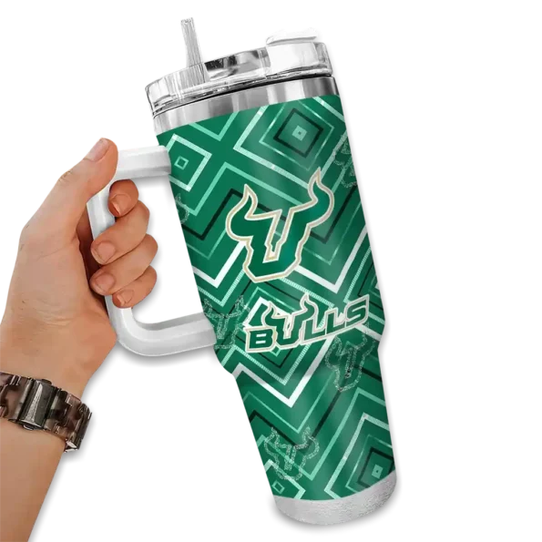customized south florida bulls bold diamonds green curved tumbler fashion forward.webp