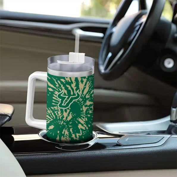 customized south florida bulls burst swirl green curved tumbler trendy.webp