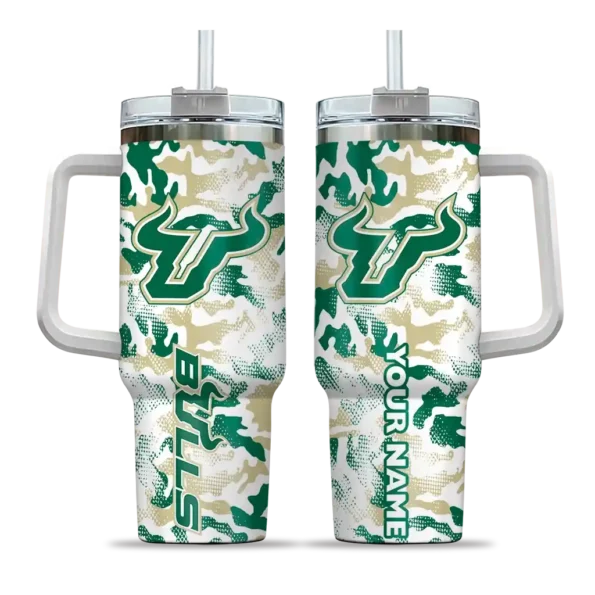 customized south florida bulls camo mashup green white curved tumbler best selling.webp