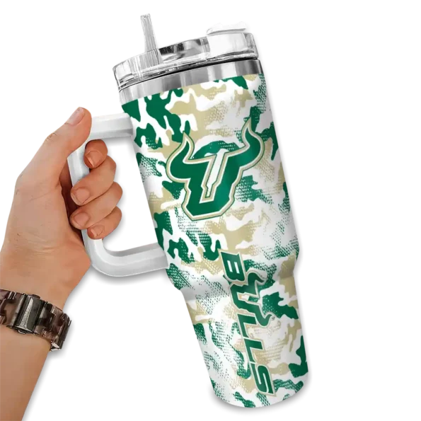 customized south florida bulls camo mashup green white curved tumbler fashion forward.webp