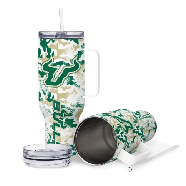 customized south florida bulls camo mashup green white curved tumbler high quality.webp