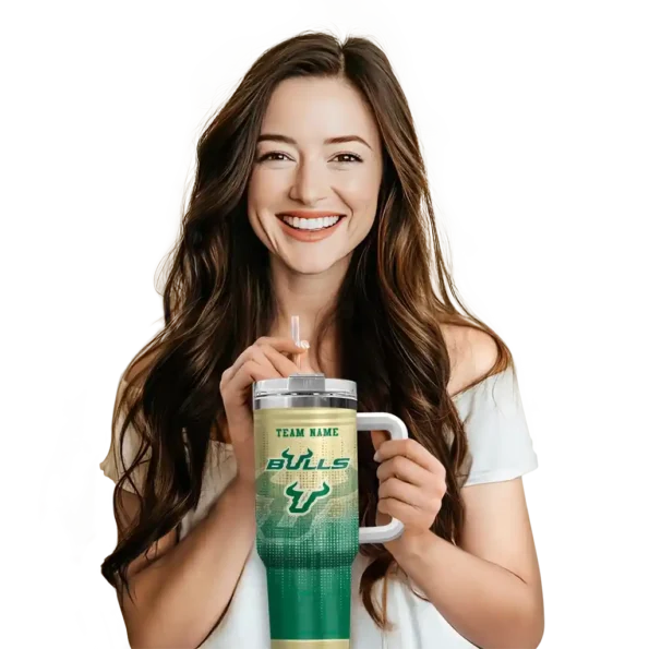 customized south florida bulls gradient dots green curved tumbler premium grade.webp