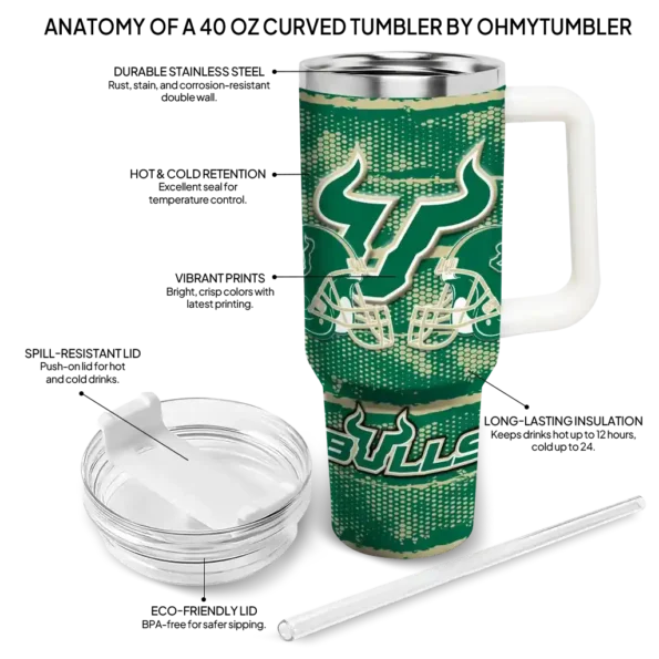 customized south florida bulls honey streaks green curved tumbler new arrival.webp