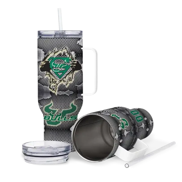 customized south florida bulls superman shield green gray curved tumbler high quality.webp