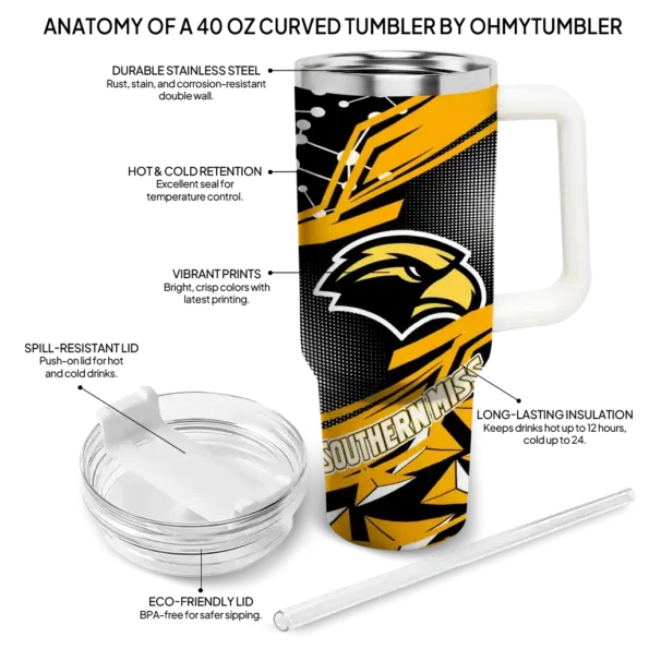 customized southern miss golden eagles abstract paths black curved tumbler new arrival.webp