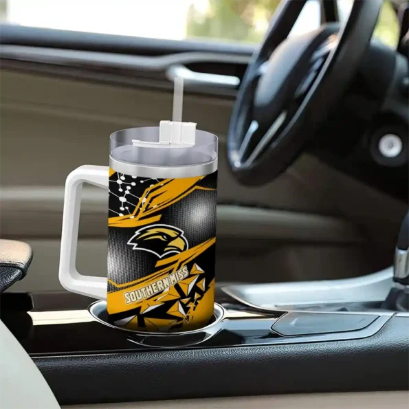 customized southern miss golden eagles abstract paths black curved tumbler trendy.webp