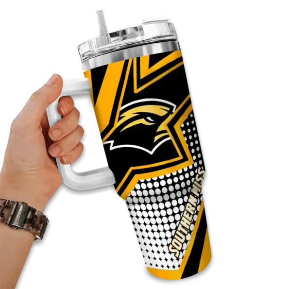 customized southern miss golden eagles arrow burst black curved tumbler fashion forward.webp