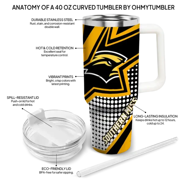 customized southern miss golden eagles arrow burst black curved tumbler new arrival.webp