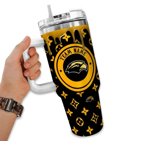 customized southern miss golden eagles bullseye drips black curved tumbler fashion forward.webp