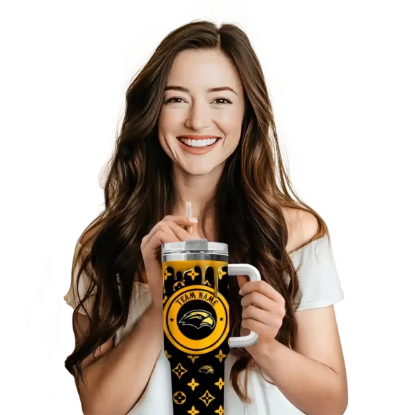 customized southern miss golden eagles bullseye drips black curved tumbler premium grade.webp