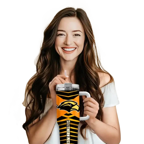 customized southern miss golden eagles chevron layers black curved tumbler premium grade.webp