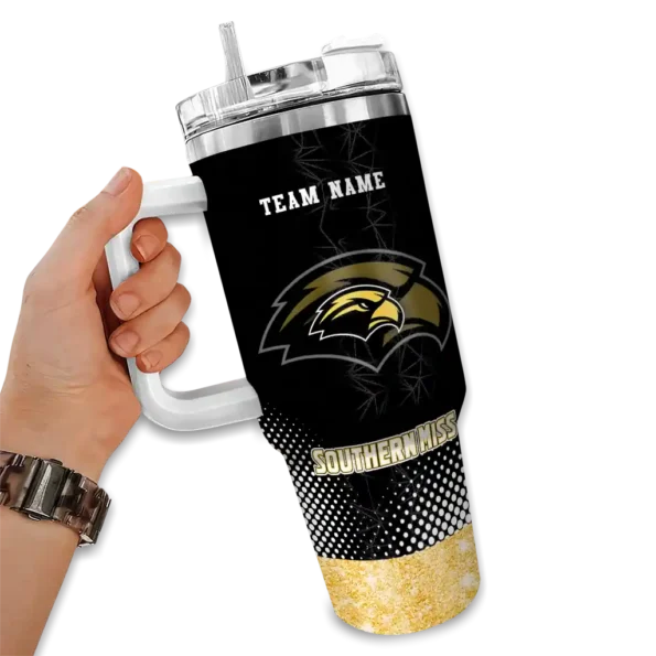 customized southern miss golden eagles geometric prism black curved tumbler fashion forward.webp
