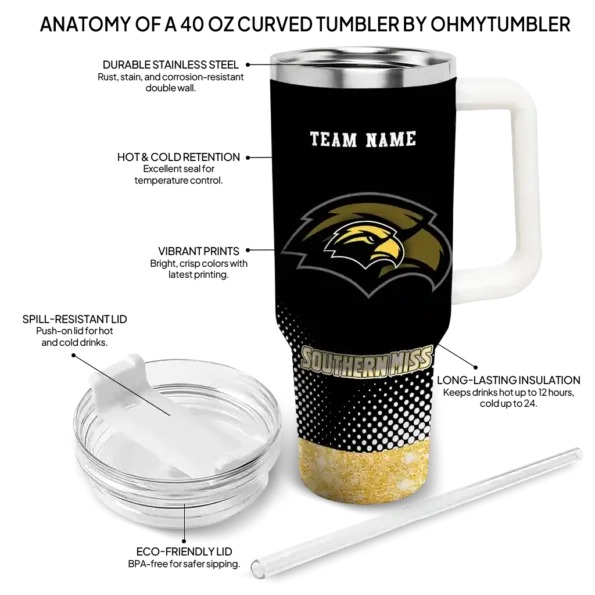 customized southern miss golden eagles geometric prism black curved tumbler new arrival.webp