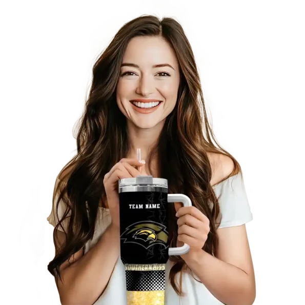 customized southern miss golden eagles geometric prism black curved tumbler premium grade.webp