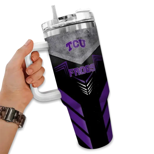 customized tcu horned frogs arrow armor purple black curved tumbler fashion forward.webp
