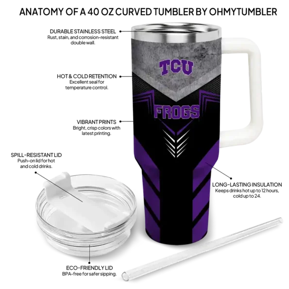customized tcu horned frogs arrow armor purple black curved tumbler new arrival.webp