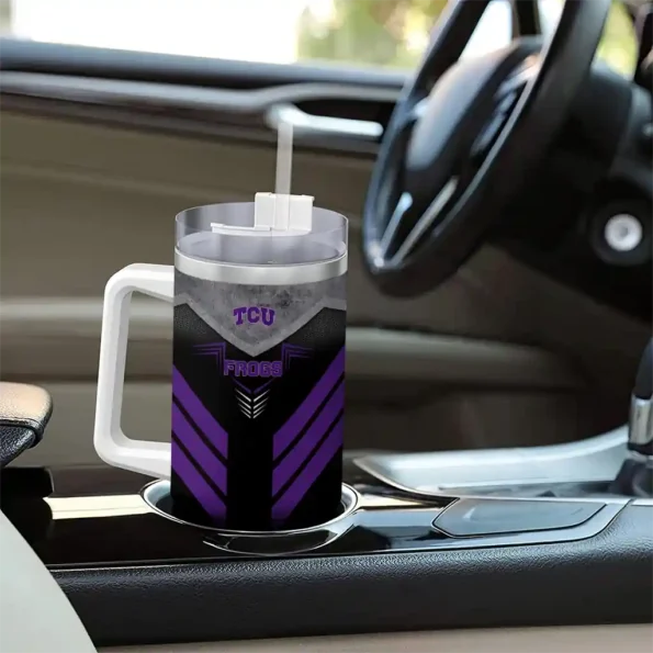 customized tcu horned frogs arrow armor purple black curved tumbler trendy.webp