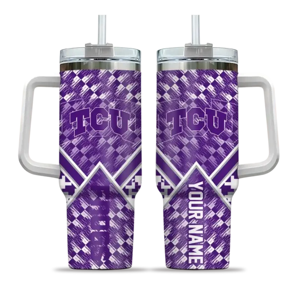 customized tcu horned frogs chevron angle purple curved tumbler best selling.webp