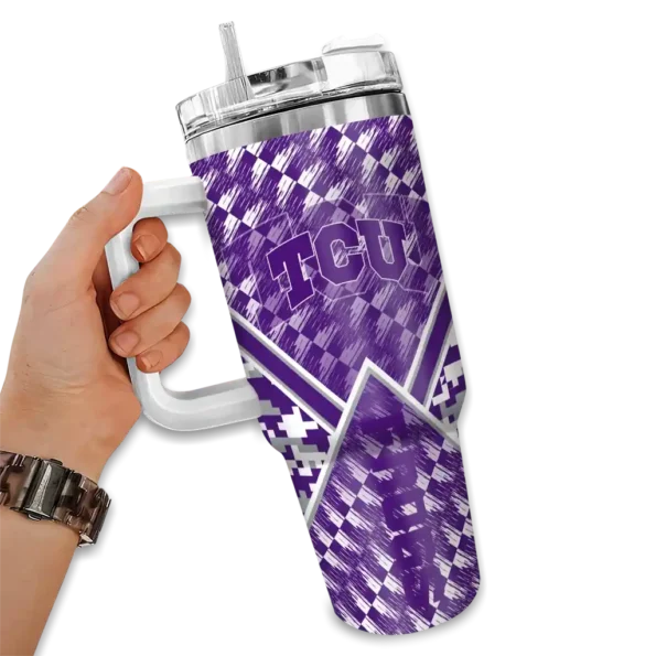 customized tcu horned frogs chevron angle purple curved tumbler fashion forward.webp