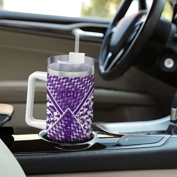 customized tcu horned frogs chevron angle purple curved tumbler trendy.webp