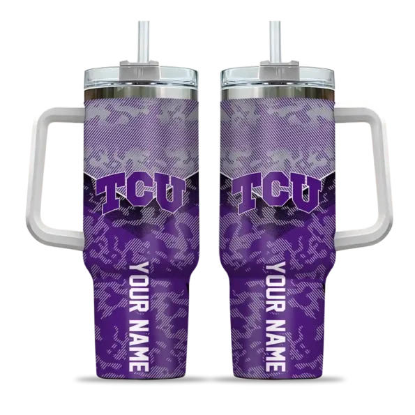 customized tcu horned frogs chevron stripe purple curved tumbler best selling.webp