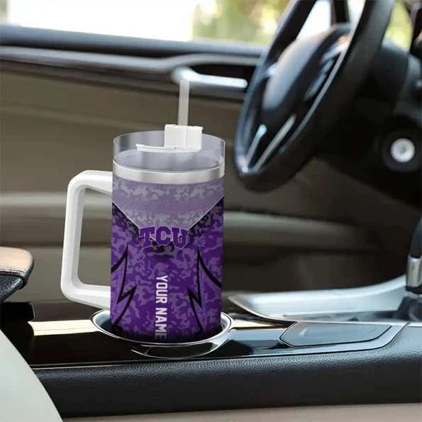 customized tcu horned frogs chevron stripe purple curved tumbler trendy.webp