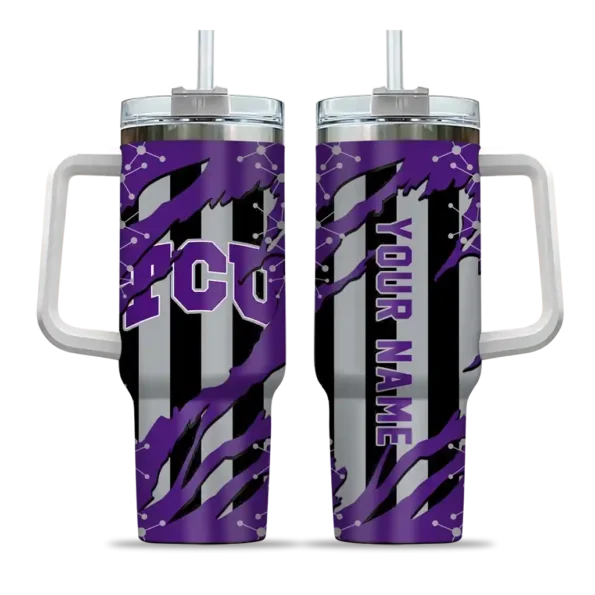 customized tcu horned frogs claw cut purple black curved tumbler best selling.webp