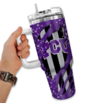 customized tcu horned frogs claw cut purple black curved tumbler best selling.webp