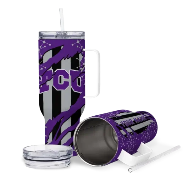 customized tcu horned frogs claw cut purple black curved tumbler high quality.webp