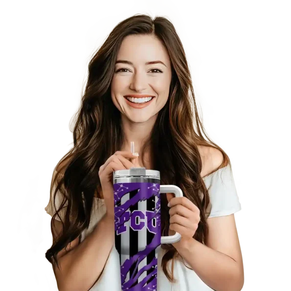 customized tcu horned frogs claw cut purple black curved tumbler premium grade.webp