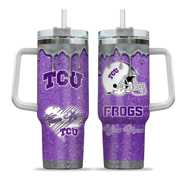 customized tcu horned frogs heart helmet motif purple curved tumbler best selling.webp