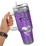 customized tcu horned frogs heart helmet motif purple curved tumbler best selling.webp