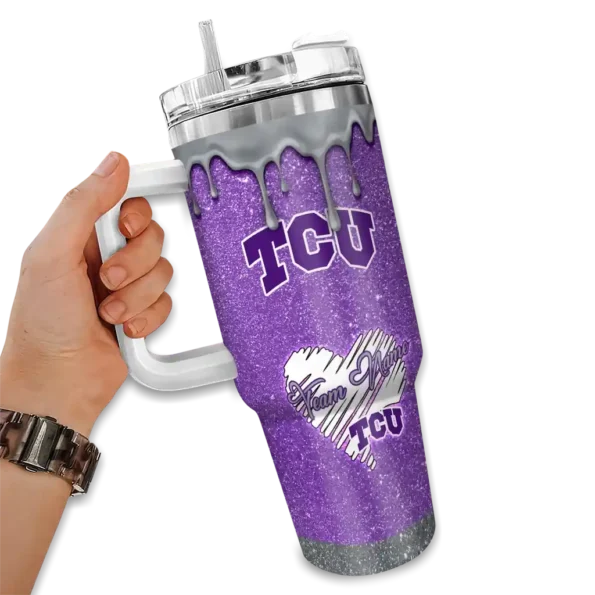customized tcu horned frogs heart helmet motif purple curved tumbler fashion forward.webp