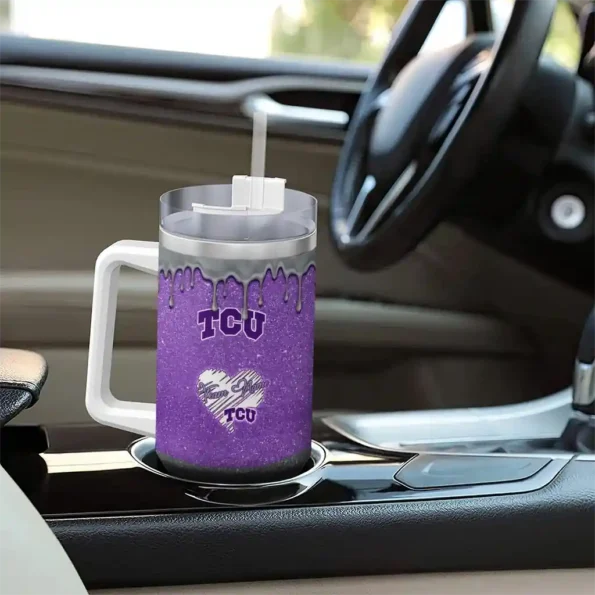 customized tcu horned frogs heart helmet motif purple curved tumbler trendy.webp